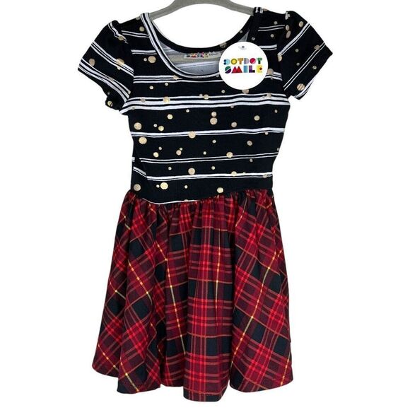 NEW Dot Dot Smile Holiday Colorblock Print Cap Sleeve Dress 12-24M - Picture 1 of 7